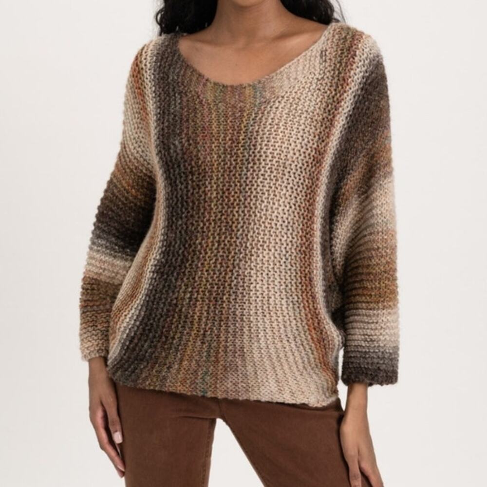 NWT Renuar Ombre Slouch Knit Sweater Wool Butterscotch Tan Stripe Dolman Small